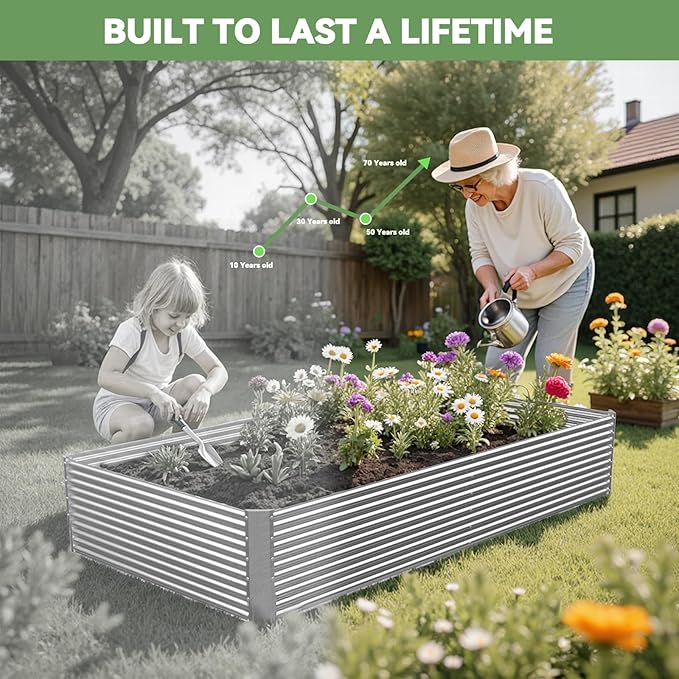 2 Pack Tall 8x3x1.5FT Raised Beds for Gardening, Corrugated Galvanized Steel Raised Garden Bed, Outdoor Metal Above Ground Garden Bed for Vegetables and Flowers(Rectangular)