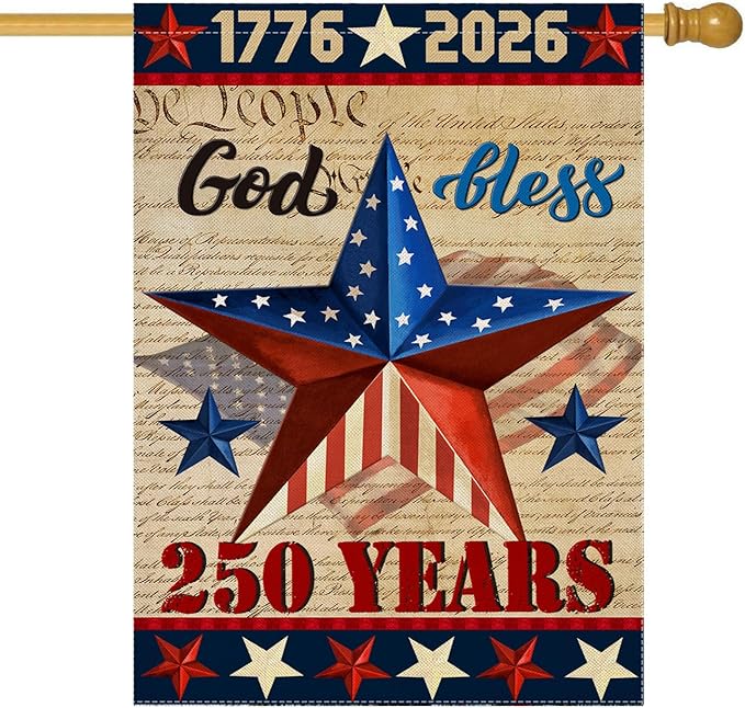 250 Anniversary USA Garden Flags for Outside, 4th of July 250th Years American Patriotic Banner, Blessing United States 12x18 Inch Double-Sided with Retro Star, 1776-2026 Yard Merchandise Decoration