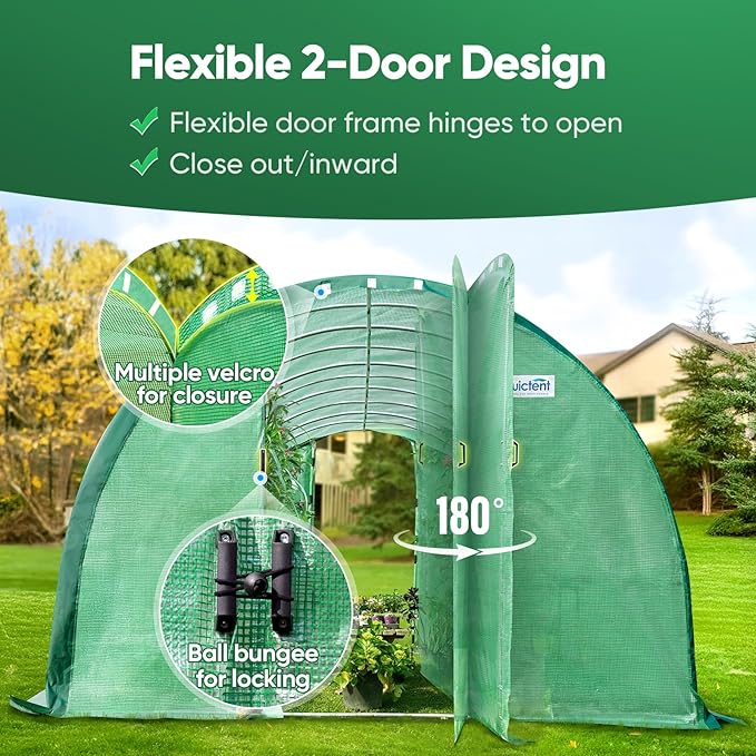 Quictent 25x10x6.6 FT Premium Greenhouse for Outdoors with 2 Door Frames, Reinforced Top Structure & Cover, Large Heavy Duty Walk-in Tunnel Hoop Green House for Garden Backyard Flower Winter, Green