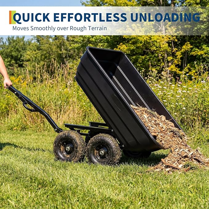 Garvee Garden Dump Cart, 1200 Lbs Heavy Duty Outdoor Garden Wagon with Quick Release and 10-Inch Flat-Free All-Terrain Wheels, Utility Wagon for Soil, Plants, Tools, Grey ﻿