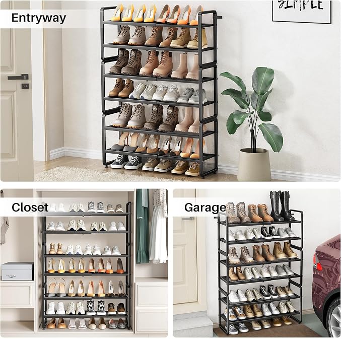 Expandable Metal Shoe Rack for Closet, Entryway & Garage, 6-Tier, Black