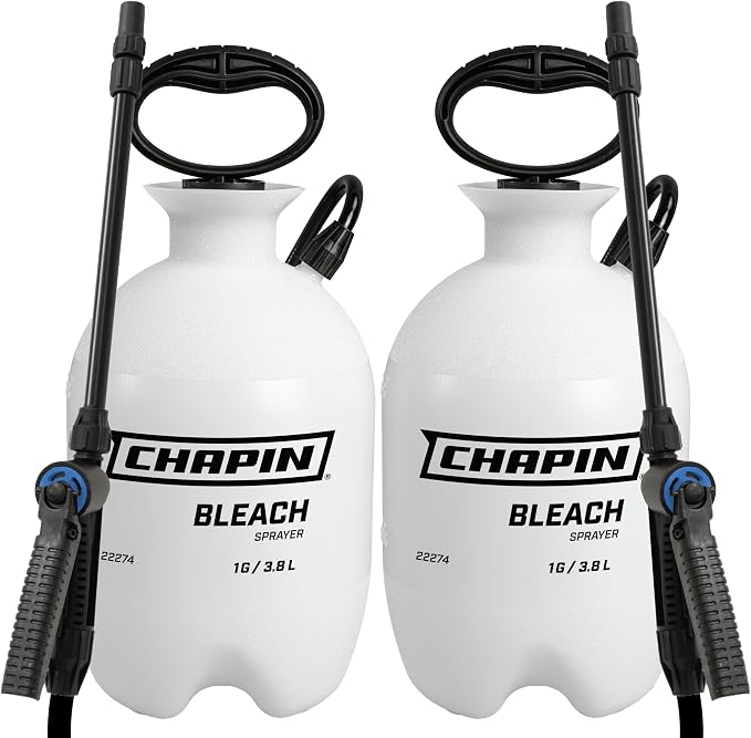 Chapin 1-Gallon Bleach Pump Sprayer, Anti-Clog Design (2 Pack) | Bleach-resistant build for household disinfecting, ideal for covering large surfaces with consistent application