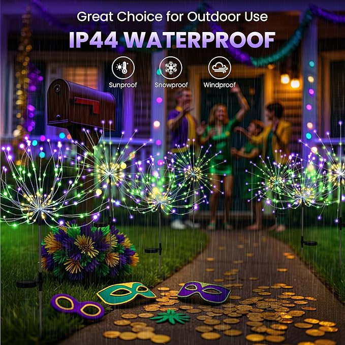 PEVOROS Garden Decor Solar Lights Outdoor,4 Pack 120LED Waterproof Colorful Solar Garden Lights Your Outdoor Decoration,Yard, Patio, Porch,Flower Pot,Pathway,Christmas (Purple, Green, Yellow)