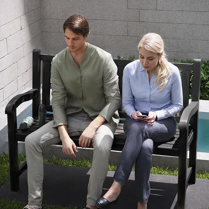 PatioZen Outdoor Bench, Waterproof & Weatherproof Garden Bench with Ergonomic Design, 2-Person Resin Bench for Porch, Deck, Patio, Outdoor, Garden & Park
