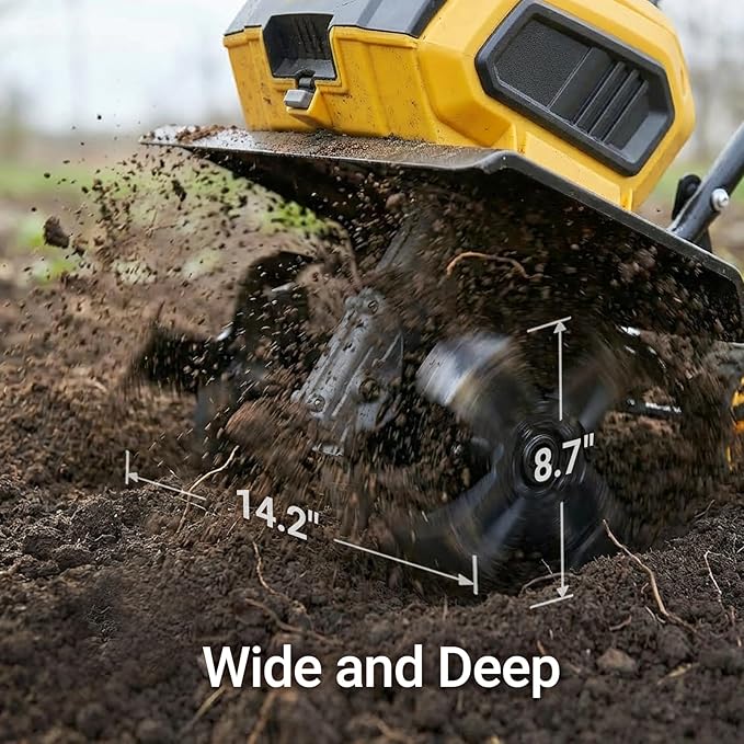 40V Brushless Cordless Tiller Cultivator Compatible with Dewalt 20V Battery(Tool Only), Electric Garden Tiller w/16 Steel Tines, 14.2" Tilling Width, 8.7" Depth, Safety Lock, Portable Rototiller