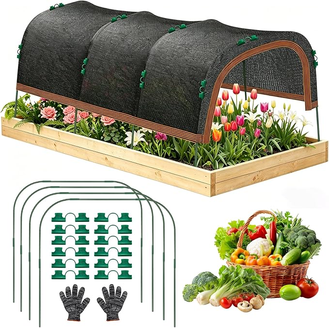 Upgraded 79"x40" Garden Shade Canopy Kit, 70% Garden Shade Cloth for Plants Heat Protection with 4 Sets Garden Hoops for Raised Beds, Plant Sun Shade Cover for Outdoor Plants Vegetables