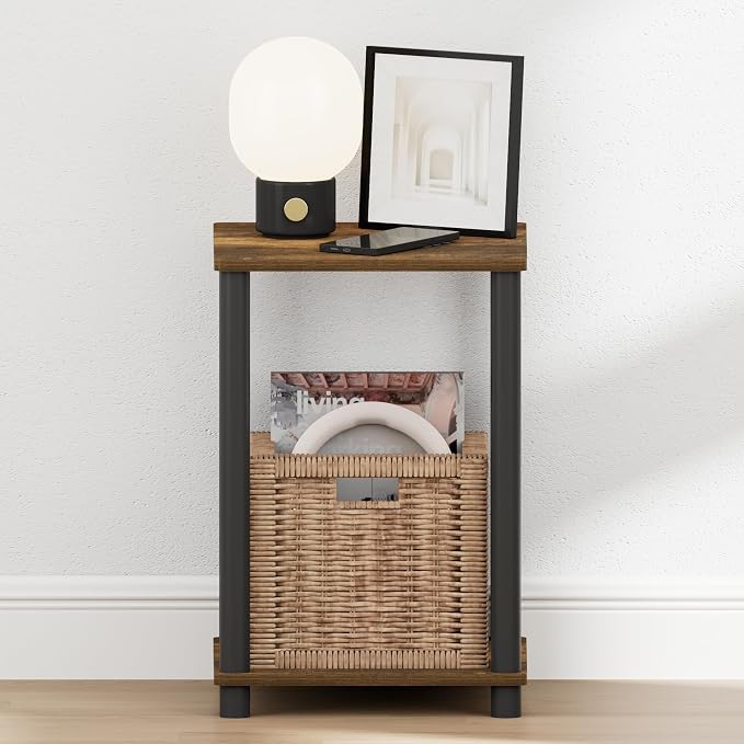 Furinno Turn-N-Tube Toolless 2-Tier Open Shelf Night Stand, Amber Pine