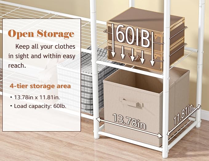 HOMIDEC Wardrobe Closet,Portable Clothes Rack with 4 Tiers Shelves