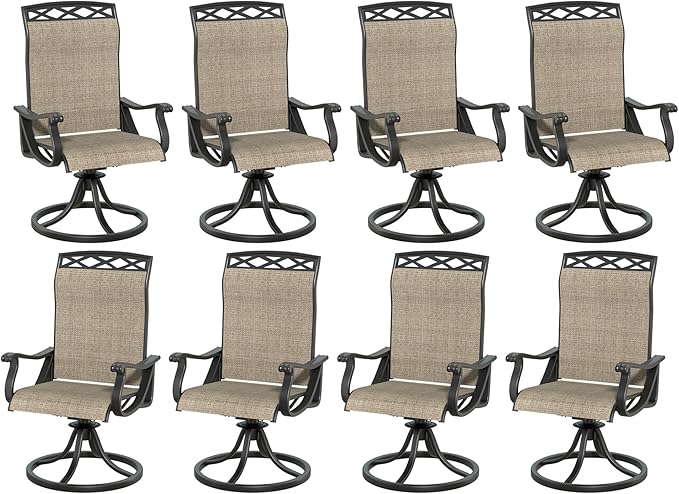 SHGJ&SOFT Patio Swivel Chairs, Waterproof Outdoor Dining Chairs with All-Weather Textilene Mesh for Deck, Garden, and Backyard (Brown6, 8PC)