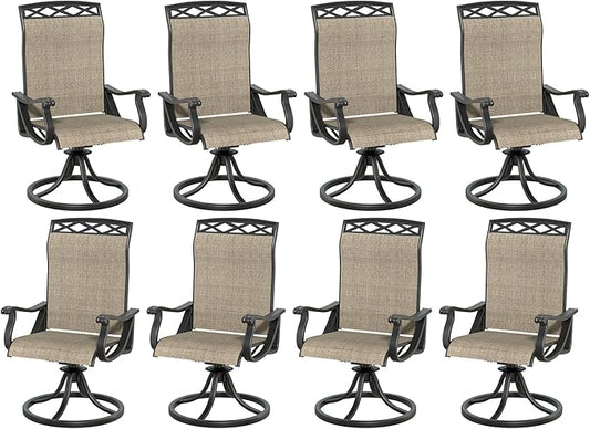 SHGJ&SOFT Patio Swivel Chairs, Waterproof Outdoor Dining Chairs with All-Weather Textilene Mesh for Deck, Garden, and Backyard (Brown6, 8PC)
