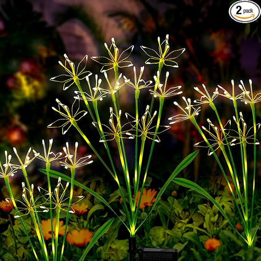 Solar Garden Lights Outdoor: Waterproof 2-Pack DIY Decorative Firework Lights with 2 Modes for Yard Patio Pathway Outside Fairy Decor - Gifts for Women Mom Mothers Day Warm White