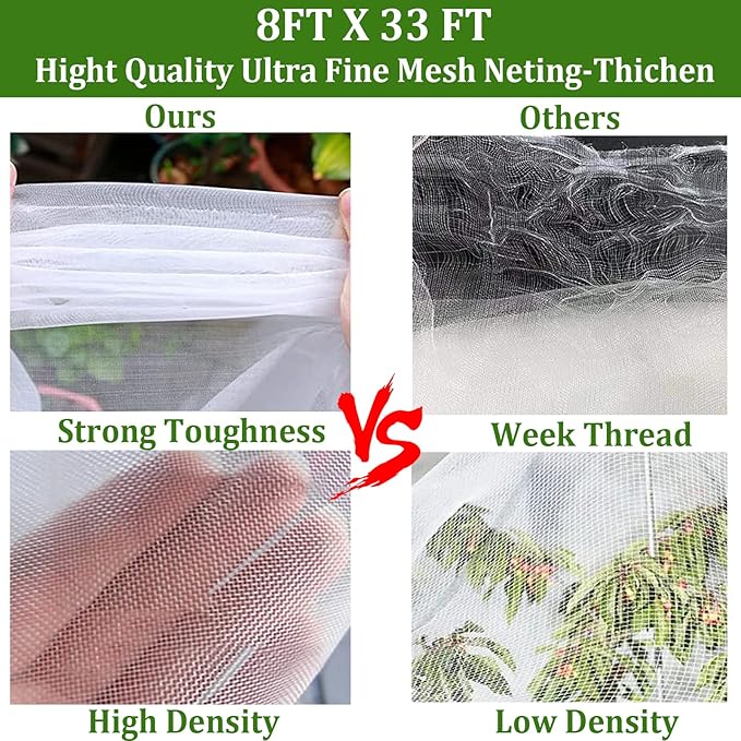 Fine Mesh Garden Netting for Protection, 8'x33' Vegetable Crop Covers Netting for Protect Fruits, Plants, Flowers, Greenhouse Cover Net, Patio Gazebo Screen Barrier