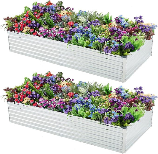 Meberam 2 Pack 8x4x1FT Galvanized Raised Garden Beds Kit Outdoor Metal Gardening Planter Box for Vegetable Elevated Flower Herbs,Silver