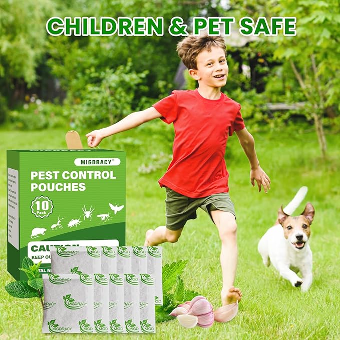 Pest Control Pouches, Insect and Mice Repellent Pouches, 10Pcs Peppermint Oil to Rat, Ant, Roach, Spider, Mosquito & Moth, Indoor Use