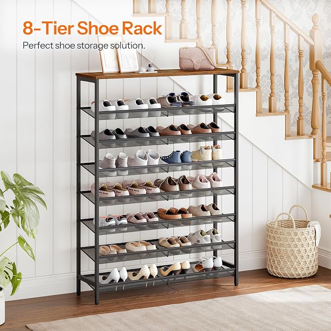 HOOBRO Shoe Rack for Entryway, 8-Tier Shoe Shelf, Large Capacity Shoe Storage Organizer for 32-40 Pairs of Shoes, Front Door Entrance, Hallway, Closet, Space Saver, Rustic Brown and Black BF118XJ01