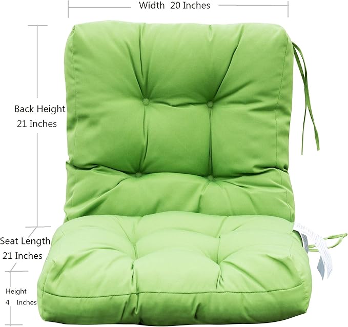 QILLOWAY Outdoor Chair Cushion for Patio Furniture, Waterproof Patio Cushions Set of 2 with Ties, Fade Resistant Replacement Pads for Outdoor Rocking Chairs,Green