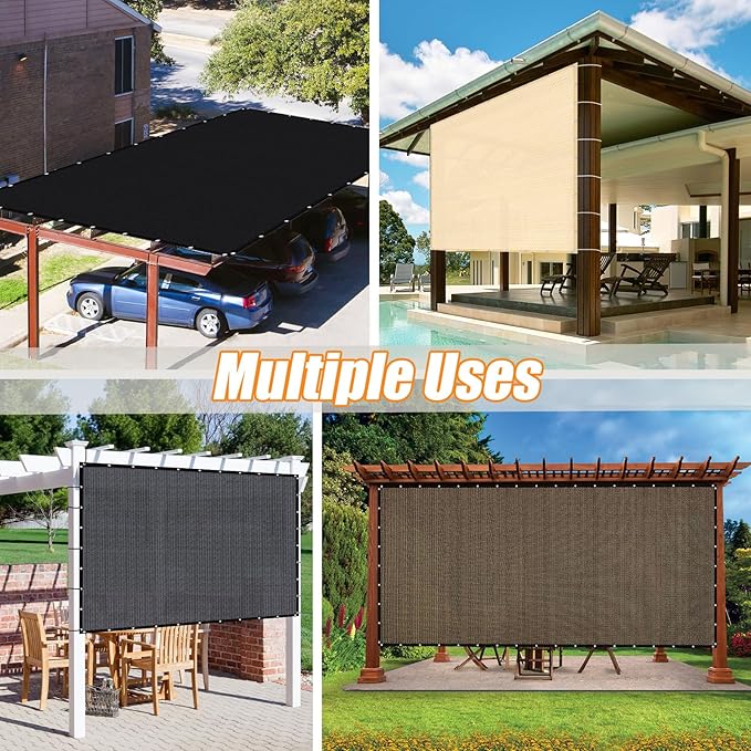 KANAGAWA 90% Sun Shade Cloth 14'X14' Custom Sizes Outdoor Porch Pergola Shade Cover Canopy with Grommets UV Block Privacy Screen for Patio Black