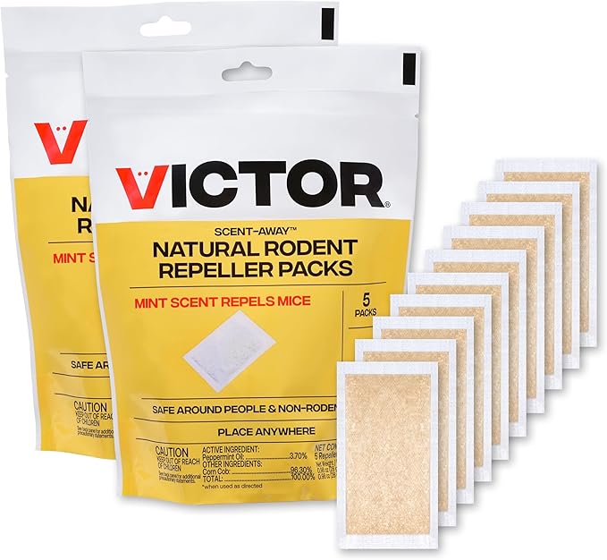 Victor M805-2SR Scent-Away Natural Rodent Repeller – Peppermint Oil Mouse and Rat Repellent – 10 High-Strength Rodent Repelling Sachets Included, Yellow, 2 Pack