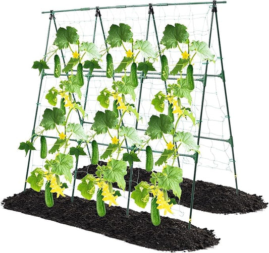 OTOSUNNY Garden Trellis for Climbing Plants Outdoor, Cucumber Trellis for Raised Bed Garden, A Frame Vine Plants Support for Vegetable Tomatoes Peas Pole Beans Trellis, 50x48 inch, with Netting, Green