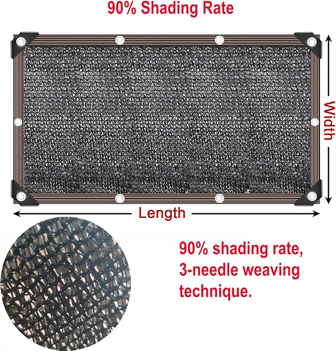 Outdoor Shade Cloth 90% Sunblock Shade Mesh Tarp with Grommets for Garden Greenhouse Pergola Patio Plants Chicken Coop Porch Dog Kennel Cover 6.5 x 10