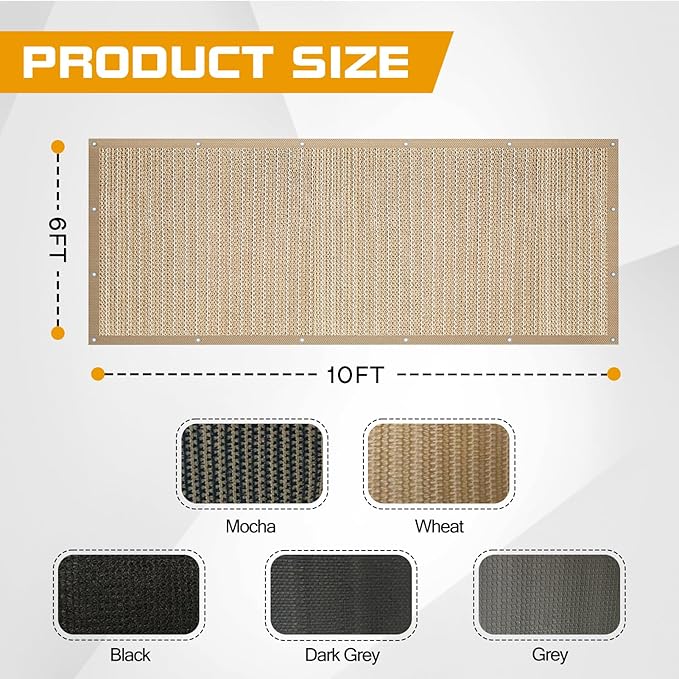 6'x 10' Pergola Shade Cover, Sand Outdoor Sun Shade Cloth with Grommets UV Block Privacy Screen for Patio, Garden, Backyard