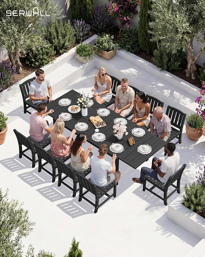 SERWALL Outdoor Dining Chairs Set of 2, All-Weather HDPE Patio Armless Chairs, Black
