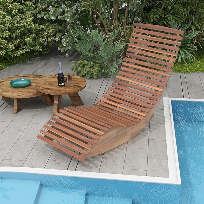 Tangkula Outdoor Acacia Wood Rocking Chair Set of 2, Porch Rocker with Widened Slatted Seat and High Back, Wooden Rocking Patio Chair, Outdoor Rocking Sun Lounger for Backyard, Garden
