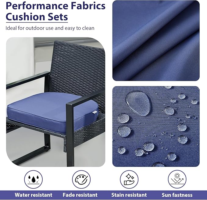 IPYNBAP Outdoor Chair Cushions Set of 4 -Waterproof Outdoor Seat Cushions for Patio Furniture, Patio Chair Cushion with Handle and Ties, Round Out Door Chair Pads,17" x 16" x 2", Navy Blue