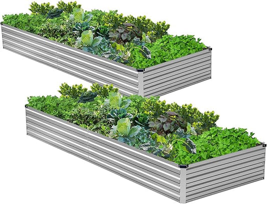2PCS 6x3x1ft Galvanized Raised Garden Bed Kit,Metal Planter Box for Vegetables,Flowers,Herbs Durable Rust-Resistant Patio Gardening Beds,Silver
