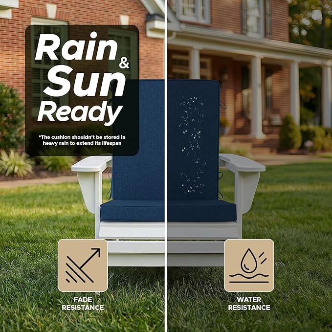 Outdoor Chair Cushions 20x20, Water-Resistant & Fade-Resistant, Patio Furniture Lawn Dining Chair Seat Replacement with High Back, Ties Zipper, Removable Cover, Set of 2, Navy Blue