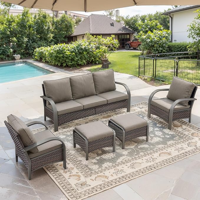 Belord Wicker Patio Chairs Set of 2-300LBS Weight Capacity Oversize Outdoor Patio Chairs with High Backrest Metal Curved Armrest, All Weather PE Rattan Outdoor Seating for Porch Deck Backyard
