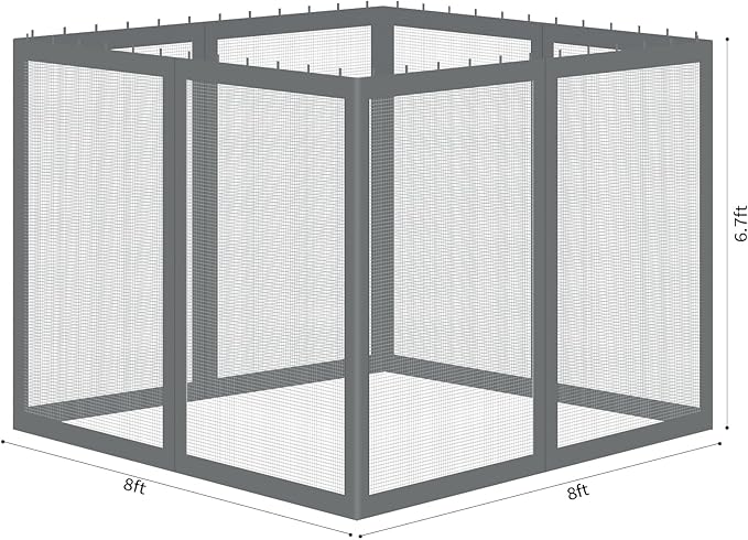 Gazebo Universal Replacement Mosquito Netting, 8' x 8' Outdoor Mesh Netting Screen 4-Panel Sidewall with Zipper for Patio Canopy Garden Porch Pergolas and Backyard, Gray(Mosquito Net Only)