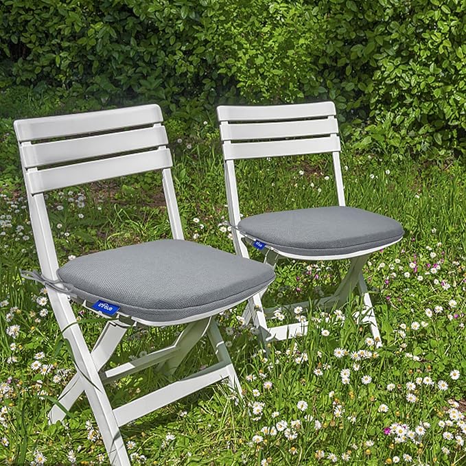 SleepMan Outdoor 17"x16" Chair Cushions with Ties Set of 8, Water Resistant All Weather U-Shape Seat Pads for Patio Garden Furniture Indoor Fade Resistant Patio Cushions (Light Grey)