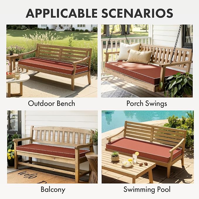 MIULEE Burnt Orange Outdoor Bench Cushion 42x18x3 Inch Waterproof 3-Year Color Fastness Patio Furniture Cushions for Porch Swing, Garden Bench Sofa Couch with Adjustable Ties No Slip Design