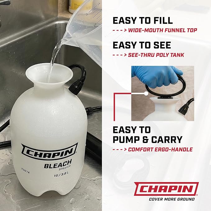 Chapin 2-Gallon Bleach Sprayer, Built for Disinfecting Tasks, 2 Pack | Chemical-resistant tank and seals; ideal for mold removal, disinfecting and cleaner applications with nozzle and 40-in hose