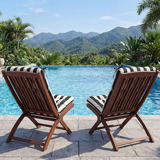 Hoteam 2 Pcs High Back Chair Cushions Set - 44'' x 21'' Indoor Outdoor Waterproof Soft Thicken Stripes Replaceable Cushion for Garden Summer Rocking Chair, Patio Furniture (Black Stripes)