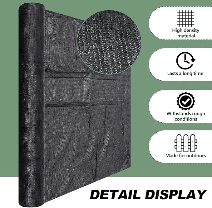 12 x 100 ft Black Shade Cloth Roll for Covering Garden 90% Mesh UV Resistant Net with Ties for Patio Outdoor Greenhouse Fence Flower Plant Cover Canopy