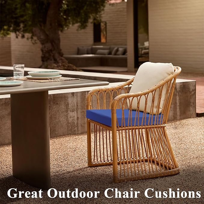 Topotdor Outdoor Chair Cushions for Patio Furniture,Waterproof Patio Chair Cushions Set of 2,Indoor/Outdoor Round Corner Chair Seat Cushion with Ties,20"x20"x3" Blue