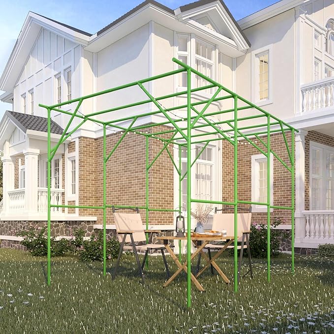 118'' L x 79'' W x 90.5'' H Large Grape Vine Support Arch Arbour Gazebo Trellis Rack Pergola Plastic-coated Metal Large Cane Frame For Vineyard Outdoor Patio Lawn Yard Garden Decoration Green