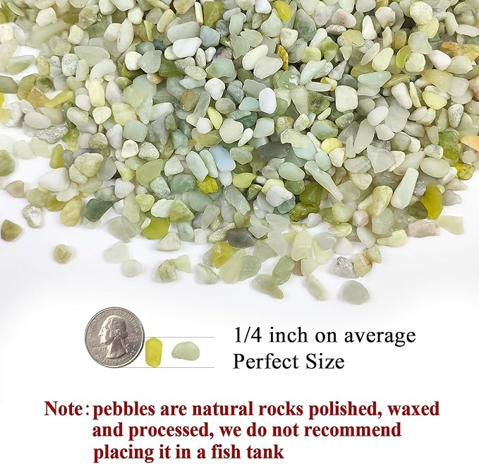 FANTIAN Jade Pebbles for Indoor Plants,1/4 Inch (3-6 MM) Polished Green Pea Gravel Small Rocks for Plants, Succulents, Cactus, Vases, Terrarium