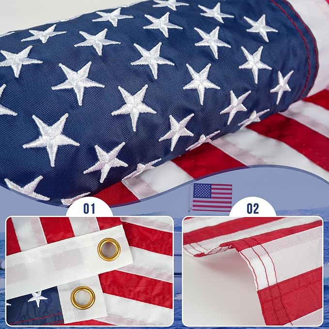 HOOSUN 4th Of July Decorations,Small American Flag 12.5 x 18 Inch Heavy Duty Nylon With 2 Brass Grommets Embroidered Stars,Fourth of July Decorations,USA Boat Flag for Bike,Car,Boat,Memorial Day Decor