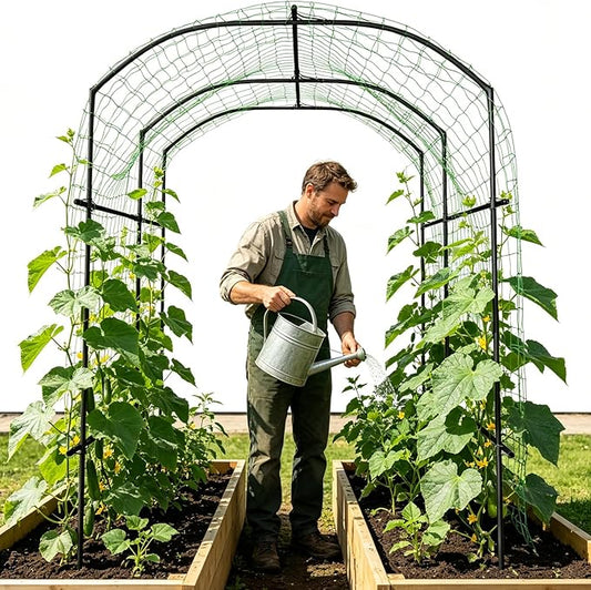 SUNYRISY Garden Arch Trellis for Climbing Plants Outdoor Gardening, 87" H x 70" L x 75" W Metal Core Tall Plant Support for Raised Bed Planting Cucumber Tomato Flowers Vegetables