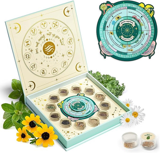 Lush&Dew Zodiac Garden Seed Bank, Gardening Gifts for Women Men, 12 Varieties Non-GMO Vegetables Herb Seeds in Seed Organizer, Magnetic Gift Box, Witchcraft Supplies with Moon Calendar (Water Signs)