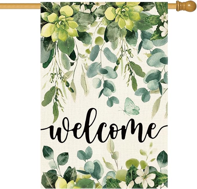 AVOIN colorlife Spring Eucalyptus Flowers House Flag 28 x 40 Inch Double Sided, Seasonal Welcome Yard Outdoor Flag