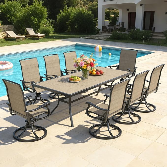 SHGJ&SOFT Patio Swivel Chairs, Waterproof Outdoor Dining Chairs with All-Weather Textilene Mesh for Deck, Garden, and Backyard (Brown5, 8PC)