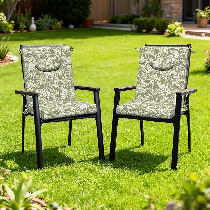 DYTXIII Outdoor High Back Chair Cushions Set of 2, 44x20 in Water Repellent Patio Seat Cushions with Elastic Sponge, All Weather Cushions for Rocking, Dining Chairs, Patio Furniture - Tropical Green