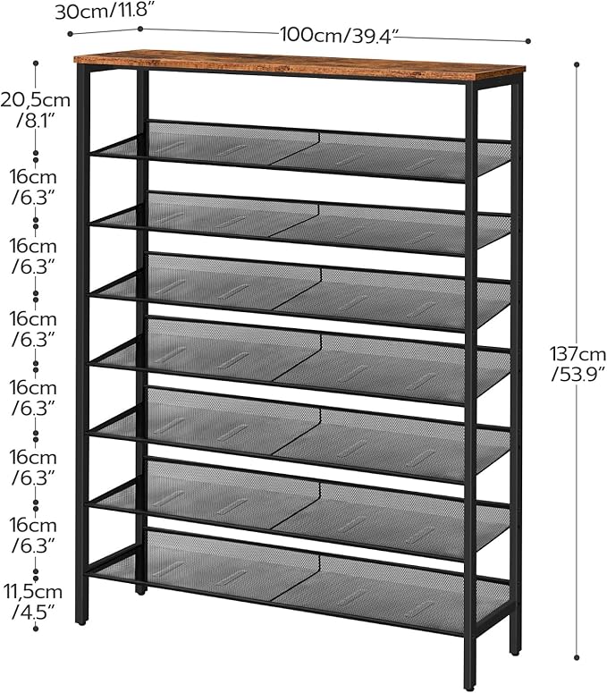 HOOBRO Shoe Rack for Entryway, 8-Tier Shoe Shelf, Large Capacity Shoe Storage Organizer for 32-40 Pairs of Shoes, Front Door Entrance, Hallway, Closet, Space Saver, Rustic Brown and Black BF118XJ01