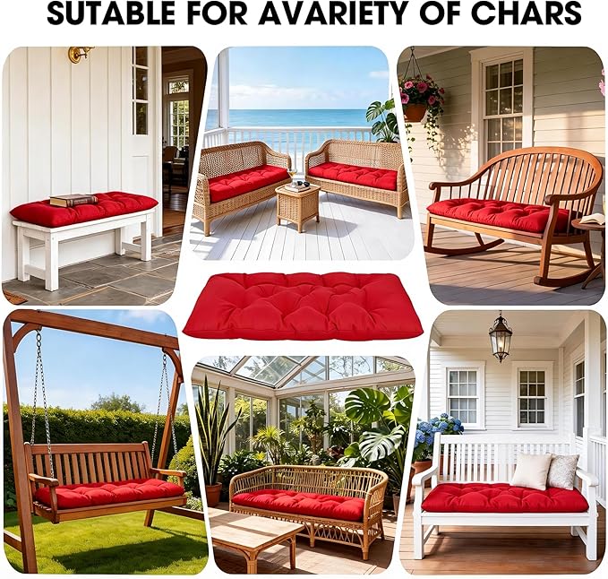 Yddsky Waterproof Indoor Outdoor Garden Bench Seat Cushions,Thicken Patio Bench Soft Rocking Chairs Pad Lounger Seat for Porch Wicker Loveseat Settee (59 X 19.6 in,Red