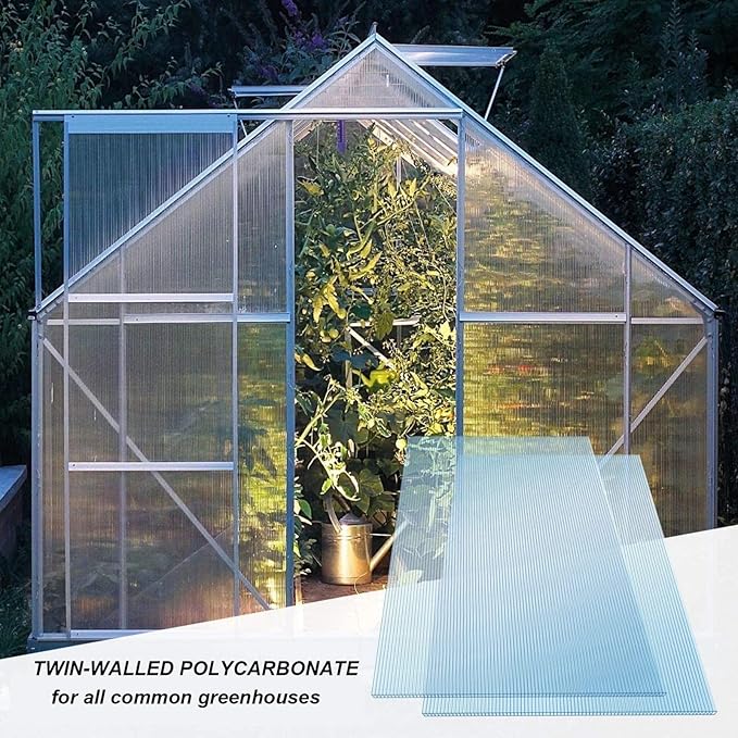 2' X 4' 20 Pcs Polycarbonate Greenhouse Panels 0.16'-thickness Twin-Walled Polycarbonate Sheets, Clear, Waterproof and UV-protected Shatterproof Board, Panels for Outdoor, Plant Stand Roof, Greenhouse
