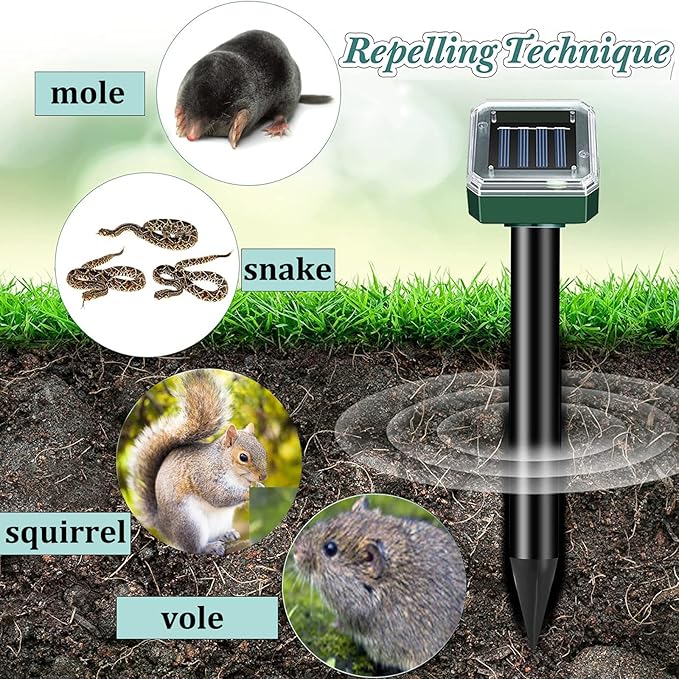 Mole Repellent 10 Packs Solar PoweredSnake Repellent Ultrasonic Vole Snake Repeller for Lawns and Yards Waterproof Outdoor Gopher Repeller Effective for Garden